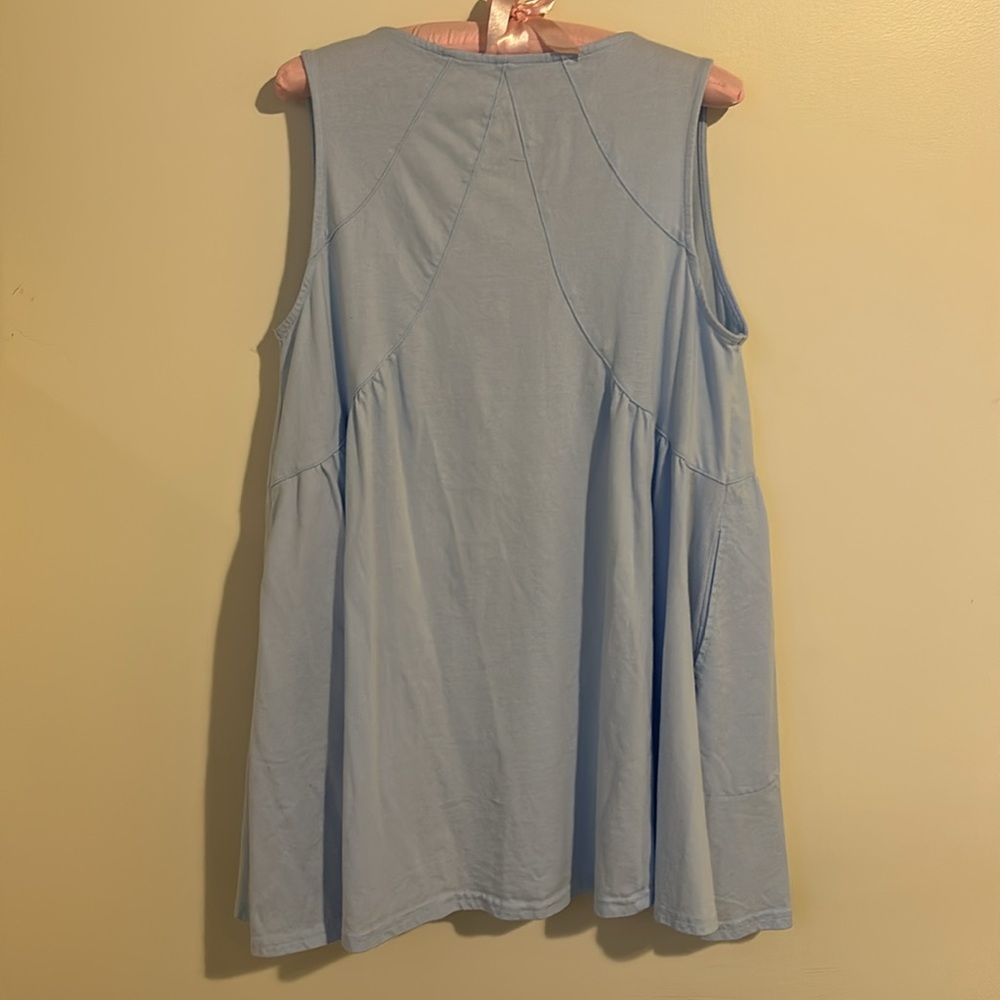 Mini Flowy Tank Dress 100% Cotton Baby Blue Size M - Picture 3 of 6